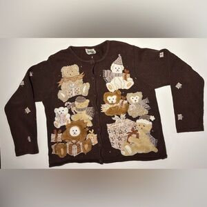 Brown Teddy Bear Cardigan Sweater Size Large